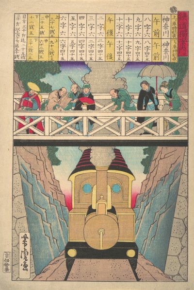 Przewodnik samotnego podróżnika po kolei, XIX wiek. autorstwa Utagawa Yoshitora