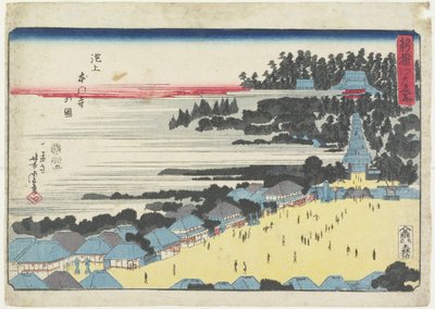 Widok świątyni Hongan-ji w Ikegami autorstwa Utagawa Yoshitora