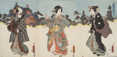 Scena z Genji monogatari (Opowieść o Genji) Murasaki Shibuku (ur. 978) 1860 (kolorowy drzeworyt) autorstwa Utagawa and Toyokuni Kuniyoshi