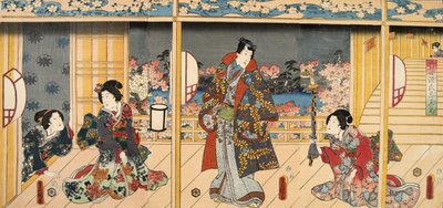 Scena z Genji monogatari (Opowieść o Genji) Murasaki Shibuku (ur. 978) 1860 (kolorowy drzeworyt) autorstwa Utagawa and Toyokuni Kuniyoshi