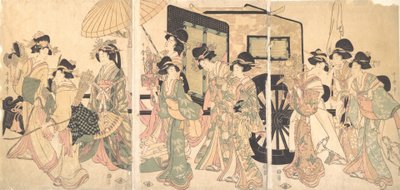 Panie wokół wózka. autorstwa Utamaro II
