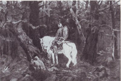 W myśli  (Rycerz na koniu wjeżdża do gęstego lasu) autorstwa V.Vasnetsov