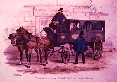 Wagon należący do Komendy Głównej Urzędu Pocztowego, znany również jako „Wagon Pocztowców”, Paryż autorstwa V. (after) Adam