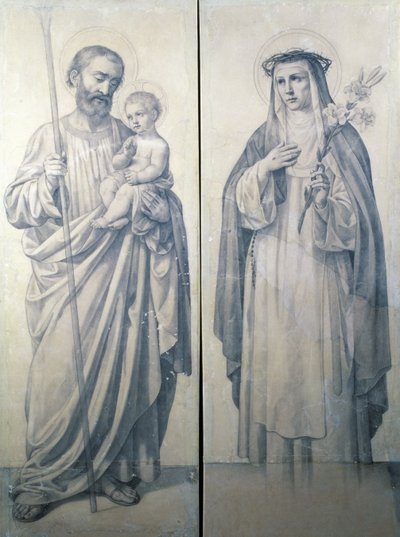 Rysunek przygotowawczy św. Katarzyny ze Sieny i św. Krzysztofa autorstwa V. de Matteis