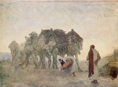Sługa Abrahama znajduje Izaaka narzeczoną, Rebekę autorstwa Valentin Aleksandrovich Serov