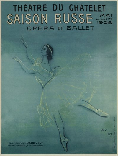 Plakat reklamowy tancerki baletowej Anny Pawłowej w balecie Les sylphides F. Chopina, 1909 autorstwa Valentin Aleksandrovich Serov