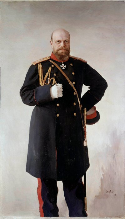 Portret u stóp Aleksandra III (1845-1895), cesarza Rosji Obraz Valentina Serova (1865-1911) 1895 St. Petersburg. Chateau De Peterhof - pełnometrażowy portret Aleksandra III (1845-1895), cesarza Rosji. Obraz Valentina Serova (1865-1911) autorstwa Valentin Aleksandrovich Serov