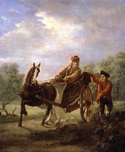 Voltaire em um carrinho, c. 1770-1775 (pintura) polonês autorstwa Valentin Aleksandrovich Serov