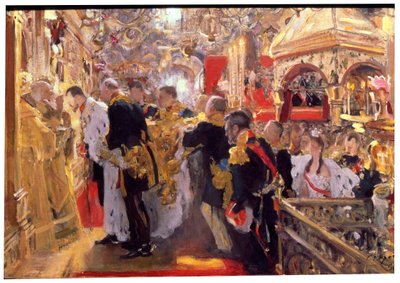„Koronacja cesarza Mikołaja II w katedrze Wniebowzięcia NMP”, 1896 r. autorstwa Valentin Serov