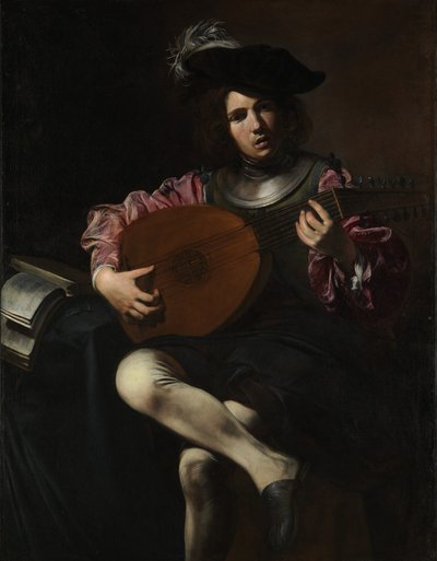 Lutniarz, ok. 1625-26 (olej na płótnie) autorstwa Valentin de Boulogne