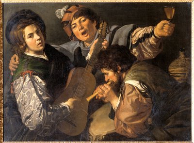 Trzech mężczyzn muzykujących, ok. 1616 (olej na płótnie) autorstwa Valentin de Boulogne