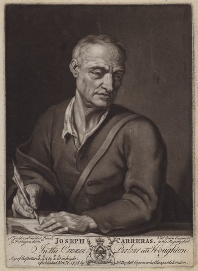 Joseph Carreras, poeta i kapelan Katarzyny z Braganzy (mezzotinta) autorstwa Valentine Green