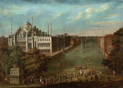 Procesja Wielkiego Wezyra na Placu Hipodromu z Meczetem Sułtana Ahmeda, 1737 autorstwa Vanmour