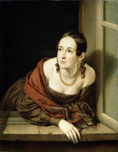 Kobieta przy oknie, 1841 autorstwa Vasili Andreevich Tropinin