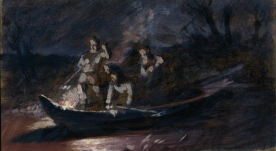 Nocne łowienie z kuszą, lata 70. XIX wieku autorstwa Vasili Grigorevich Perov