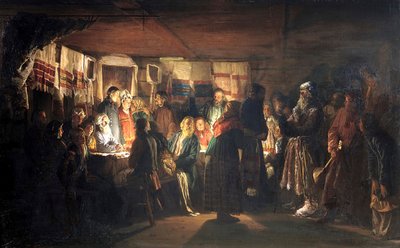 Na chłopskie wesele przychodzi czarownik”, 1875. autorstwa Vasili Maximovich Maximov