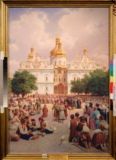 Devant le monastere des Caves a Kiev (Ukraina) (przed kijowskim klasztorem jaskiń) - Peinture de Vasili Petrovich Vereshchagin (Vassili Verechtchaguine) (1835-1909), huile sur toile autorstwa Vasili Petrovich Vereschagin