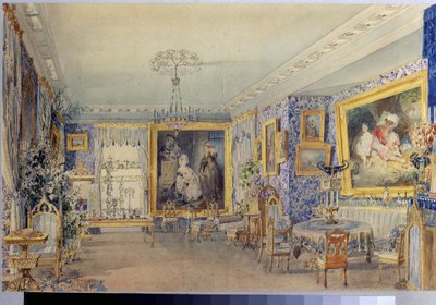 Salon w Dworku Verki. Praca Wasilija Siemionowicza Sadovnikova (1800-1879), akwarela na papierze autorstwa Vasili Semenovich Sadovnikov