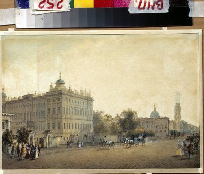 Św. PETERSBURG. Pałac Aniczkowa. (Sankt Petersburg. Pałac Aniczkowa). Praca Wasilija Siemionowicza Sadovnikova (1800-1879), akwarela na papierze, ok. 1830 r. Sztuka rosyjska autorstwa Vasili Semenovich Sadovnikov