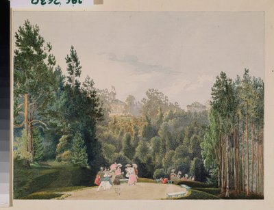 Scena w parku. Praca Wasilija Siemionowicza Sadovnikova (1800-1879), akwarela na papierze autorstwa Vasili Semenovich Sadovnikov