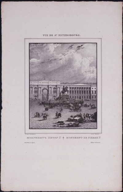 Widoki Sankt Petersburga. Konny pomnik Piotra Wielkiego na Placu Senackim, 1833 autorstwa Vasili Semenovich Sadovnikov
