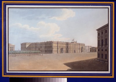 Widok na plac zimowy od alei Newy (prospekt Newski), Sankt Petersburg. Praca Wasilija Siemionowicza Sadovnikova (1800-1879), akwarela na papierze autorstwa Vasili Semenovich Sadovnikov