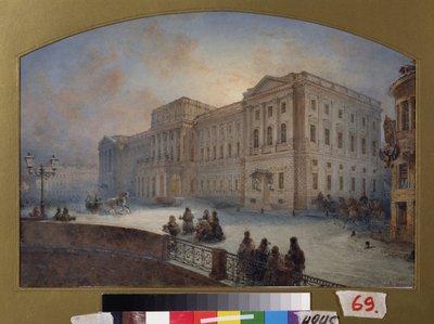 Widok Pałacu Marlinskiego w zimie (Sankt Petersburg). Praca Wasilija Siemionowicza Sadovnikova (1800-1879), akwarela na papierze autorstwa Vasili Semenovich Sadovnikov