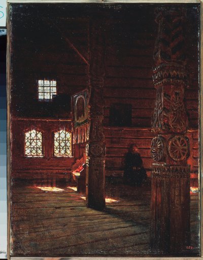 Wnętrze kościoła Piotra i Pawła w Puczugu - obraz Wasilija Wasiljewicza Vereshchagin (Vassili Vereshchagin) (1842-1904), olej na płótnie autorstwa Vasili Vasilievich Vereshchagin
