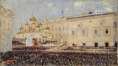 Koronacja cesarza Aleksandra III na Kremlu w dniu 15 maja 1883 r. 1883 r. autorstwa Vasili Vasilievich Vereshchagin