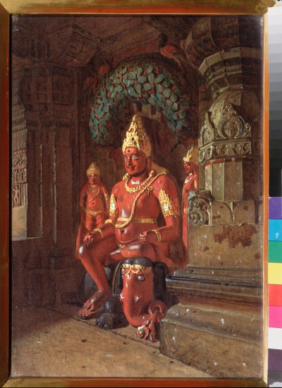 Statua Wisznu w świątyni Indra - obraz Wasilija Wasiljewicza Vereshchagin (Vassili Vereshchagin) (1842-1904), olej na płótnie autorstwa Vasili Vasilievich Vereshchagin