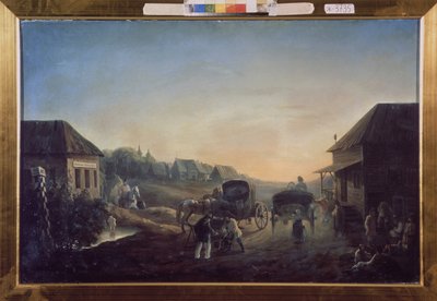Stacja dyliżansowa. Obraz Wasilija Wasiljewicza Samojłowa (1813-1887), olej na płótnie autorstwa Vasili Vasilyevich Samoylov