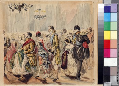 Bal High Society par Baranov, Vasili Venediktovich (1792-1836), I ćw. XIX w. - Akwarela na papierze - Państwowe Muzeum Lermontowa Tarkhany autorstwa Vasili Venediktovich Baranov