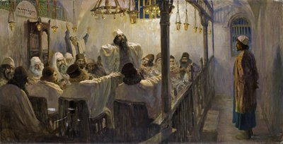 Il est coupable de la mort — jest winny śmierci! - Polenov, Vasili Dmitrievich (1844-1927) - 1906 - Olej na płótnie - 113x220 - Kolekcja prywatna (część serii obrazów Życie Chrystusa ukończonej przez artystę pod koniec lat 1890-1900) autorstwa Vasilij Dmitrievich Polenov