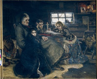 Alexandre Danilovic Menchikov i jego rodzina na wygnaniu autorstwa Vasilij Ivanovic Surikov