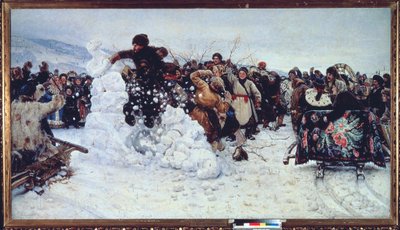 Forteca Burza Śniegu (popularna scena radowania się podczas prawosławnego tygodnia Wielkiego Postu, maslenitsa) - Obraz Wasilija Iwanowicza Surikowa (Wasilij Surikow lub Wasilij Surikow) (1848-1916), olej na płótnie autorstwa Vasilij Ivanovic Surikov