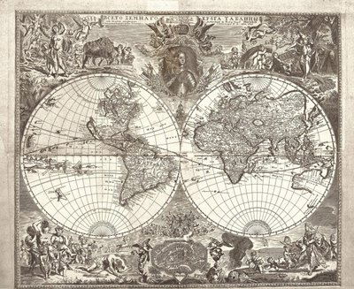 Podwójna mapa półkuli świata, 1713 autorstwa Vasily Anufrievich Kiprianov