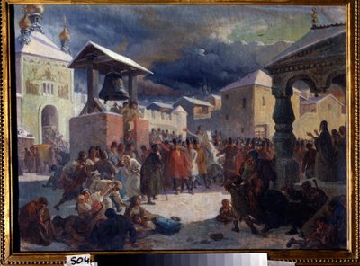 Veche (średniowieczne zgromadzenie ludowe krajów słowiańskich) w republice nowogrodzkiej (veche w republice nowogrodzkiej). Obraz Wasilija Grigoriewicza Chudiakowa (1826-1871). olej na płótnie autorstwa Vasily Grigorievich Khudyakov