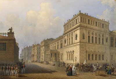 Widok na nowy Ermitaż przez Millionnaya Street autorstwa Vasily Semyonovich Sadonikov