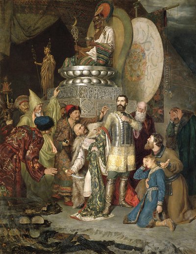 „Książę Michał z Czernigowa w obozie Batu Chana”, 1246 1883. autorstwa Vasily Smirnov