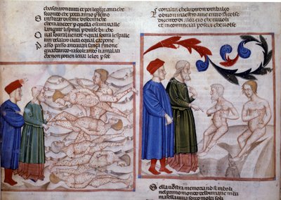 Dante i Wergiliusz w rozmowie z Grifolino z Arezzo i Capocchio ze Sieny. XIV wiek (miniatura) autorstwa Venetian School