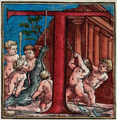 Inicjał T, fragment ze strony „The Human Body Fabrics” Andreasa Starr autorstwa Venetian School