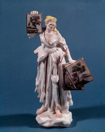 Porcelanowa statuetka przedstawiająca młodą kobietę sprzedającą lub pokazującą odbitki. XVIII-wieczna szkoła wenecka. Paryż, Sztuka Dekoracyjna autorstwa Venetian School