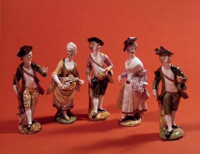 Małe figurki przedstawiające postacie (myśliwego, menażera, damy z wyższych sfer...) Porcelanowe statuetki z XVIII-wiecznej Szkoły Weneckiej. Paryż, Sztuka Dekoracyjna autorstwa Venetian School