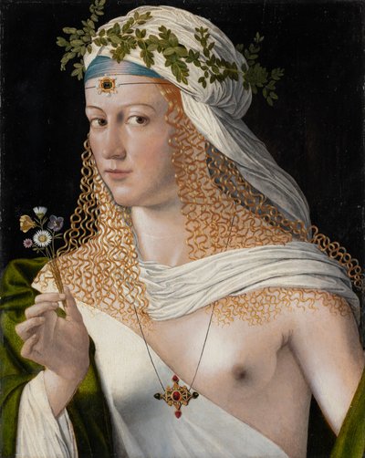 Wyidealizowany portret młodej kobiety jako Flory, ok. 1520 (mieszane media na topoli) autorstwa Veneto Bartolomeo