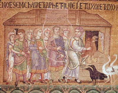 Życie Noego, Noe prowadzący swoją rodzinę w arce (szczegół mozaiki autorstwa Veneto Byzantine School