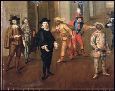 Komedianci włoscy i francuscy grający w farsach, 1670 (detal) (zob. też 155316) autorstwa Verio