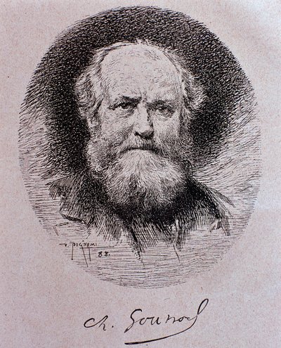 Portret Charlesa Gounoda (rysunek autorstwa Vespasiano Bignami