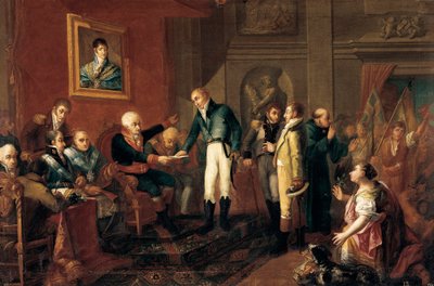 Hiszpańska wojna o niepodległość: „” Kapitan Generalny Walencji spotyka się z konsulem brytyjskim na krótko przed inwazją francuską” (obraz) autorstwa Vicent Castello Amat