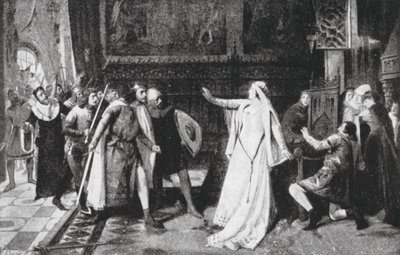 Maria de Molina odpierająca szlachtę (litografia) autorstwa Vicente Borras Abella