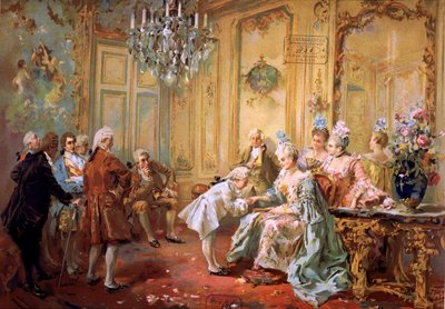 Mozart i pani de Pompadour, ok. 1900 (chromo) autorstwa Vicente de (after) Paredes